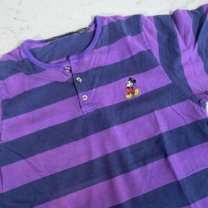 Vintage Disney Originals‎ Striped Henley Shirt Mickey Mouse Embroidered S/M